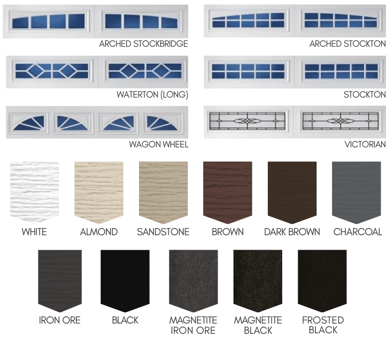 Garage Door Colour Swatches and Window Design Customizable Options